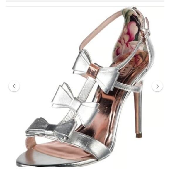 Womens Ted Baker Silver Bow Rose Gold Trim Heels Size 40 9.5 - Picture 5 of 11